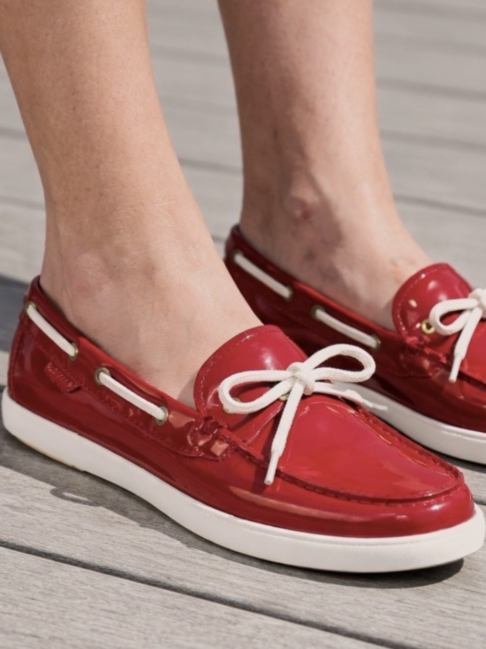 Cole Haan Nantucket Loafers Red Patent Leather Boat Shoes Size 7.5